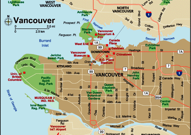downtown vancouver, city map vancouver, map of vancouver